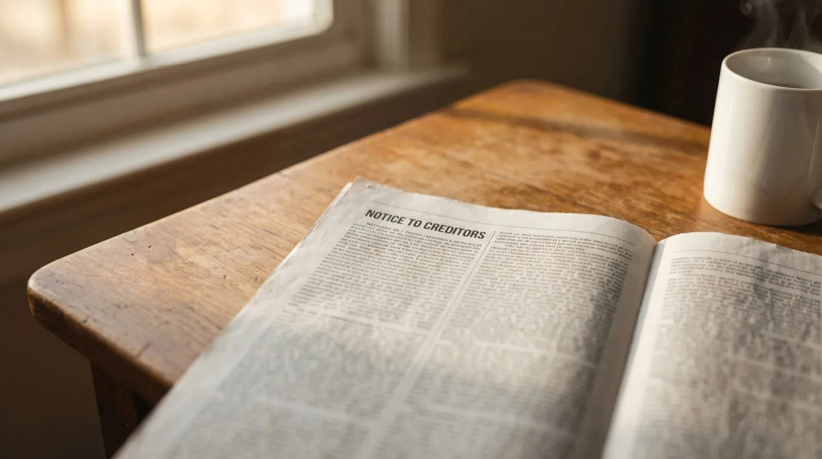 Florida newspaper open to a 'Notice to Creditors' legal notice, as required by Florida Probate Rule 5.241 for estate administration