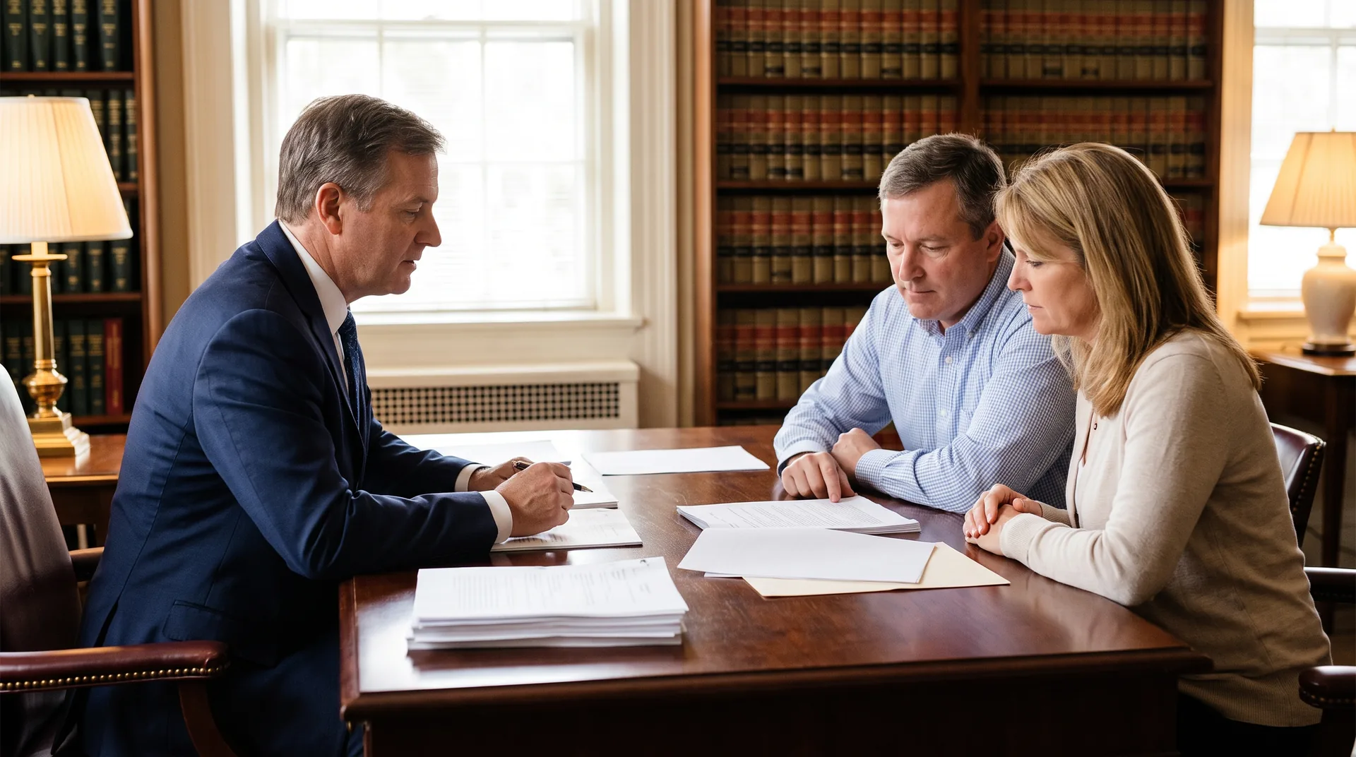 Probate attorney reviewing the estate timeline with a family across a desk
