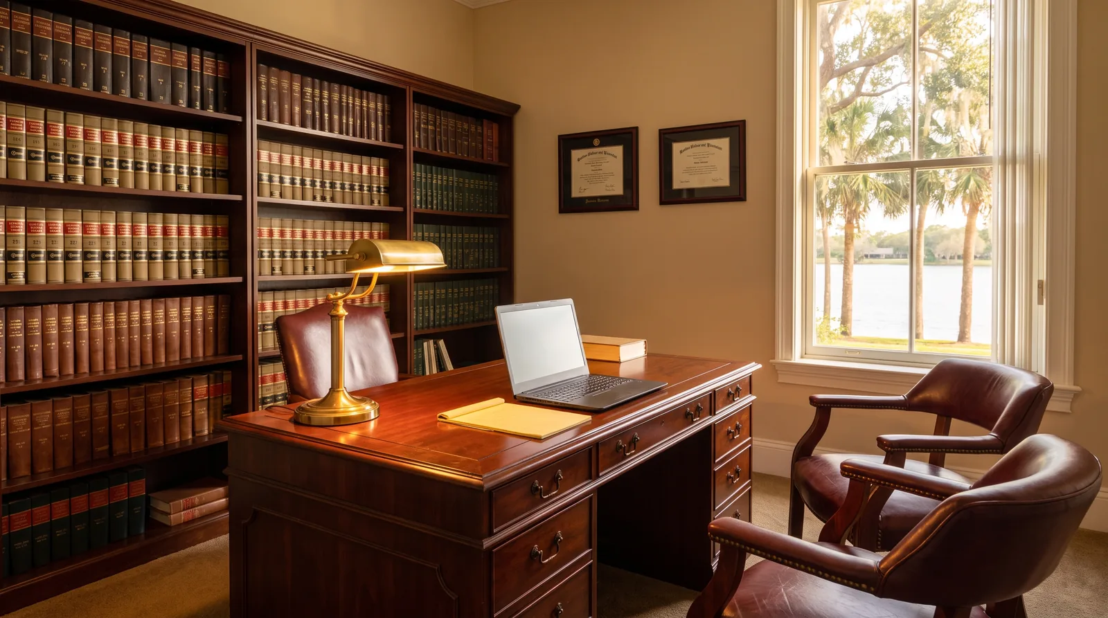 Probate attorney's office in Lakeland, Florida with Florida statute books and legal documents
