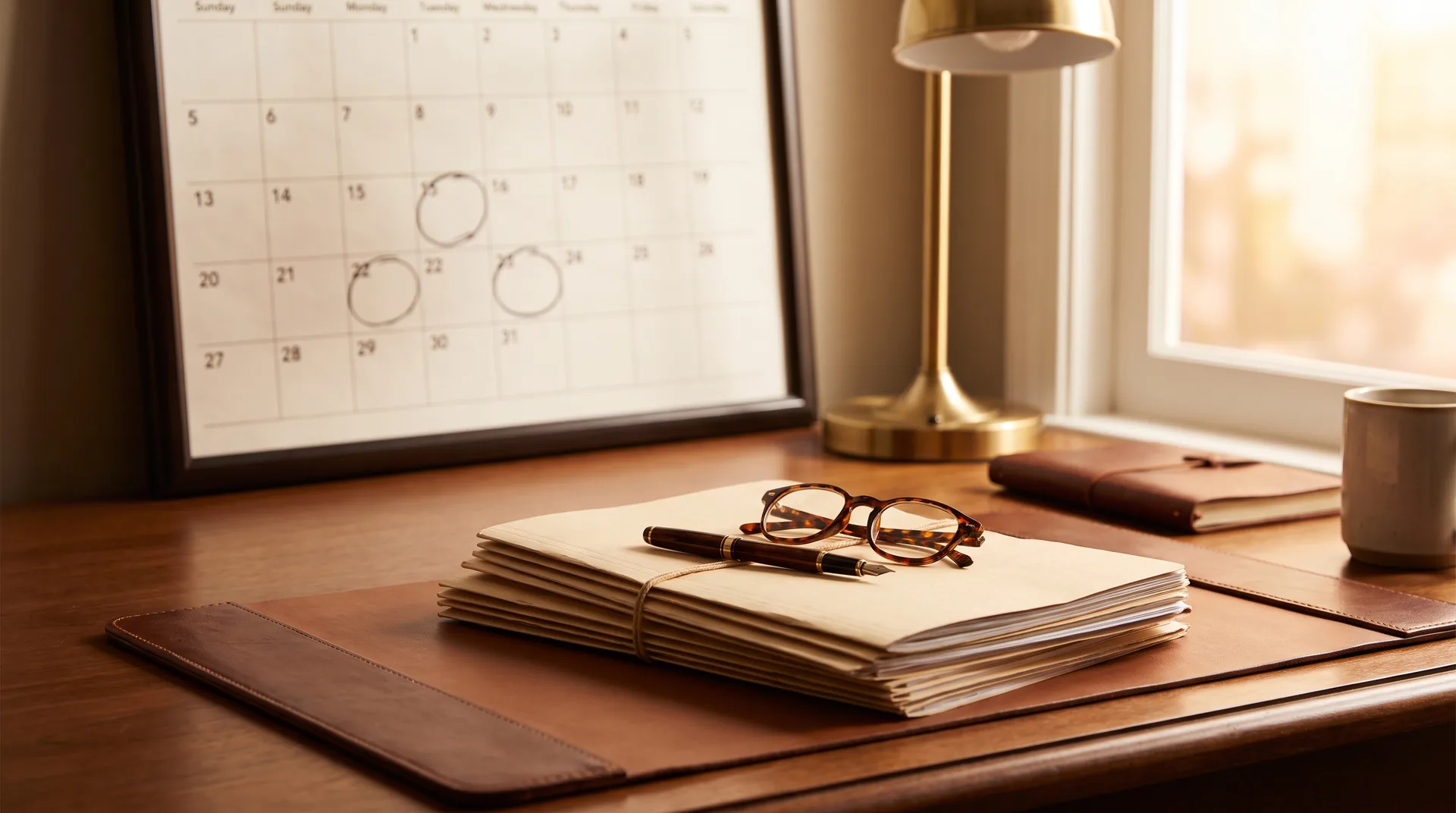 Estate documents and a calendar used to track Florida probate deadlines
